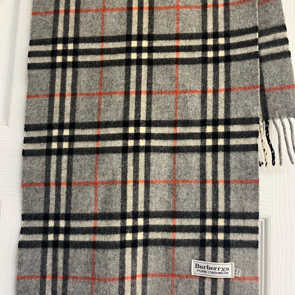 Burberry Gray  Checkered Cashmere Scarf